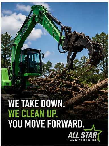 AllStar excavator working on a land clearing job site
